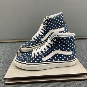 Vans Sk8-Hi Blue Denim/White Polka Dot Sneakers Womens 8 Mens 6.5